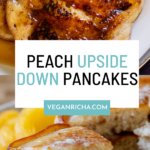 photos of peach pancakes, text overlay