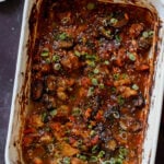 baked mushroom tofu stir fry in the pan after baking