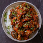 baked mushroom tofu stir fry in a bowl