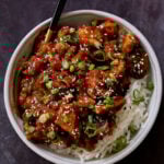 baked mushroom tofu stir fry in a bowl