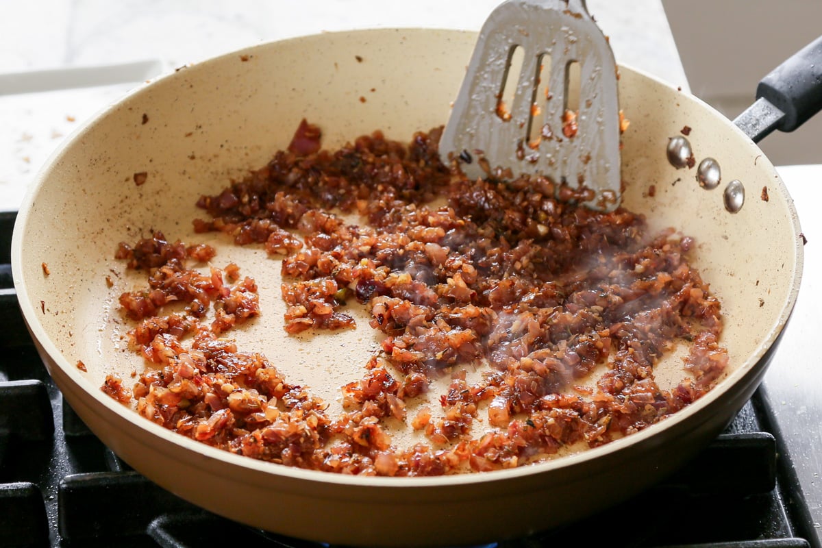 caramelized onions in the pan