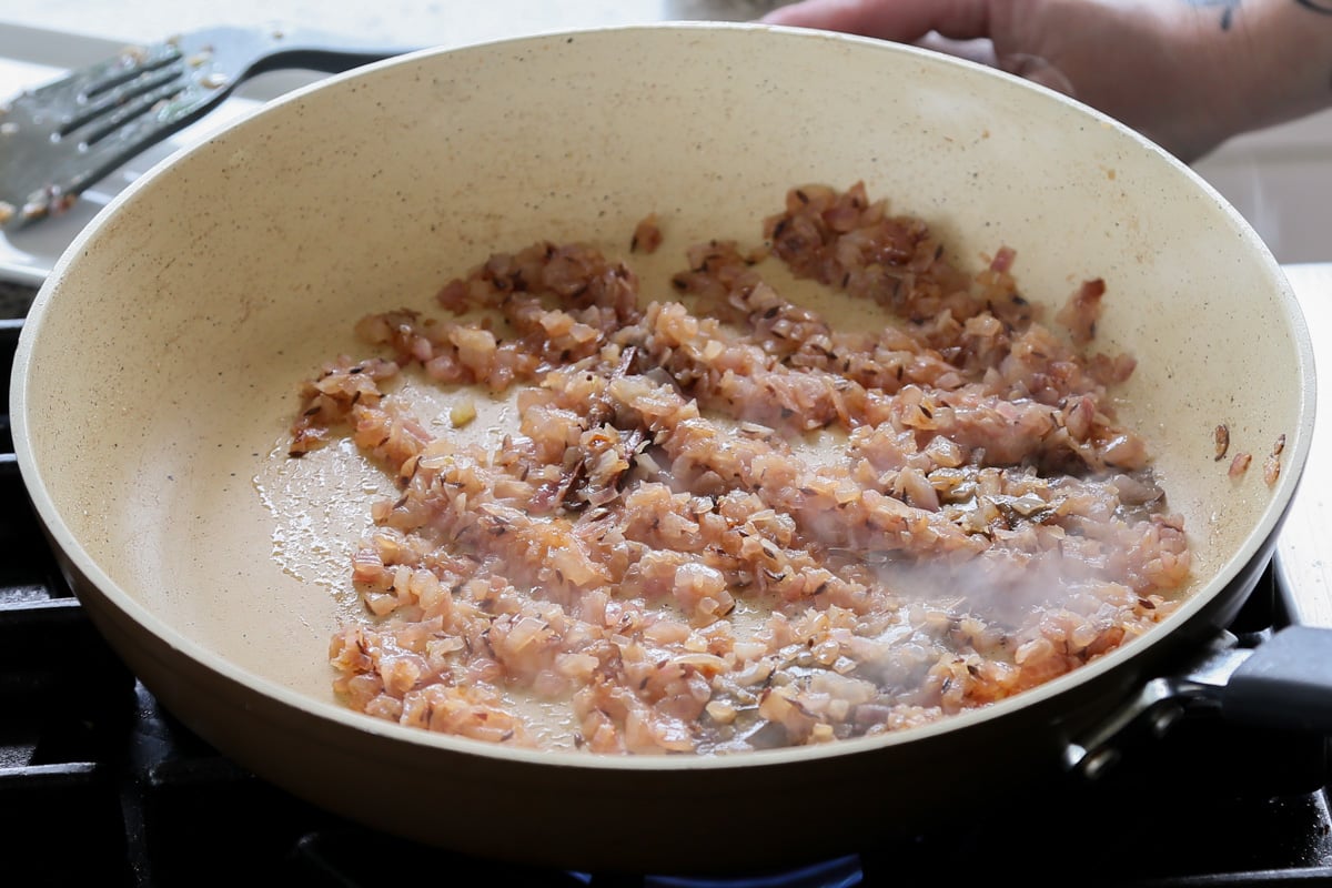cooked onions in the pan