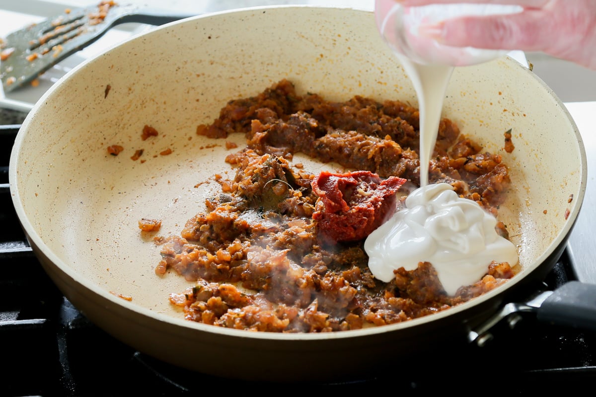 adding tomato paste and non-dairy yogurt