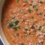 close-up of rosé sauce beans in the pan