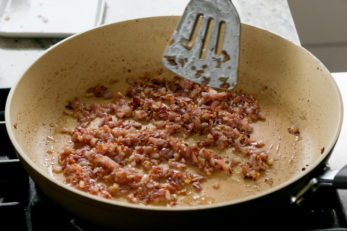 onion and garlic in the pan after cooking