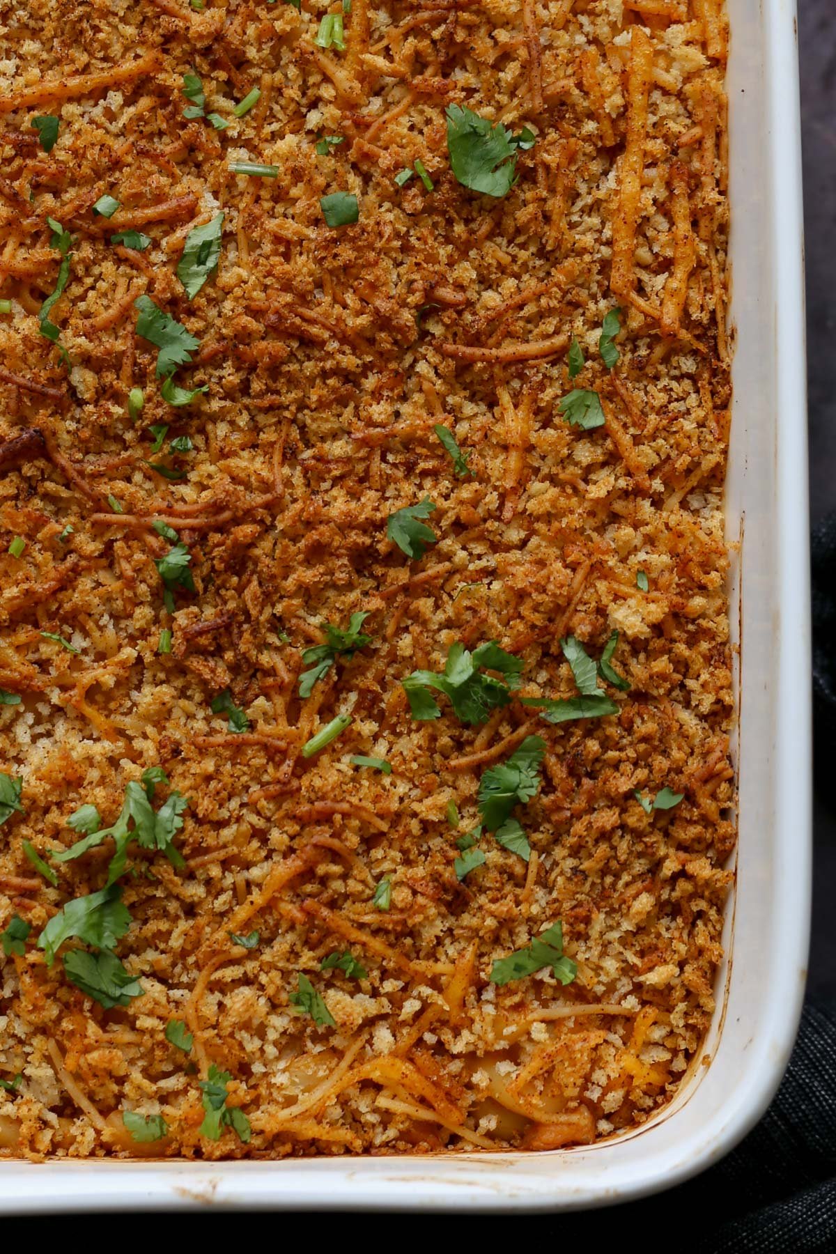 close-up of smoky mac and cheese in the pan