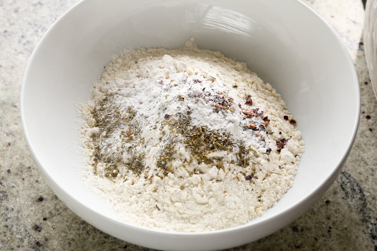 dry ingredients in the bowl before mixing