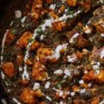 close-up of vegan chicken saagwala in the pan