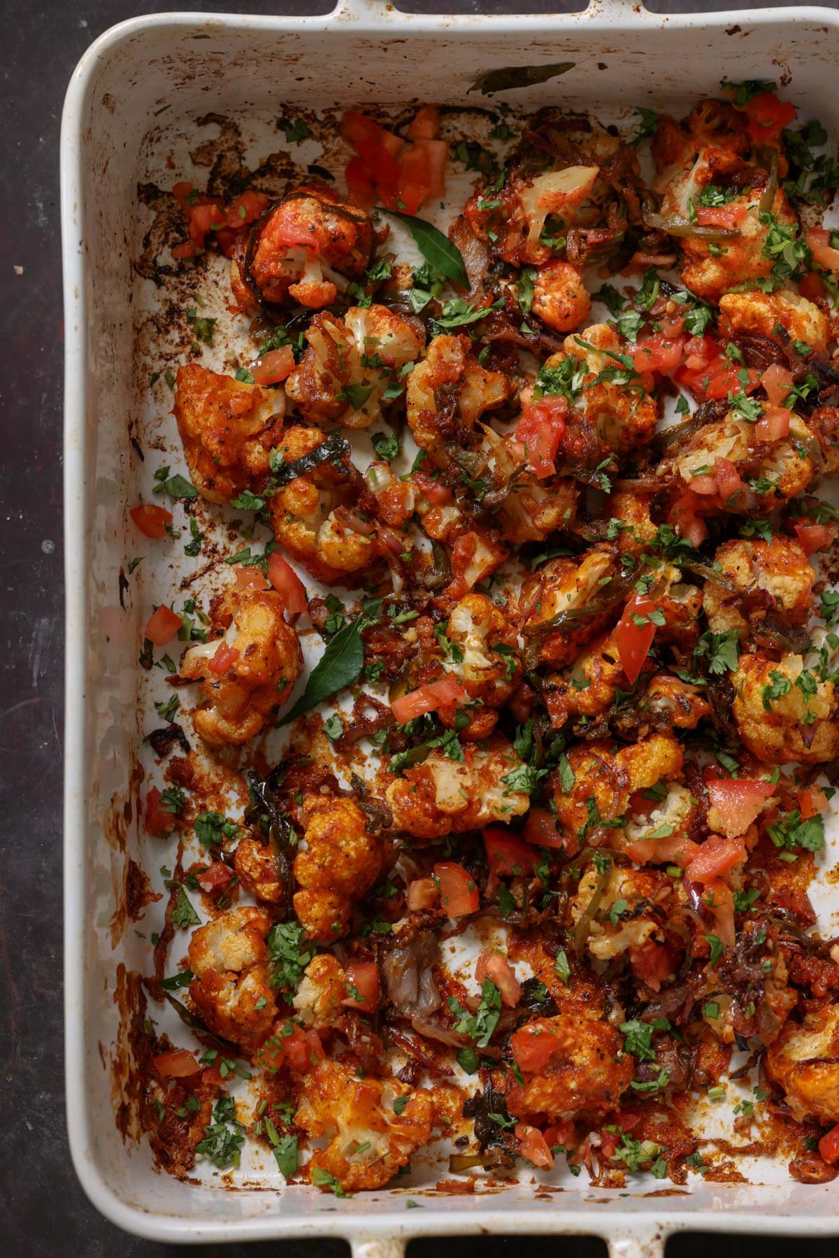 cauliflower pepper fry in the pan after baking