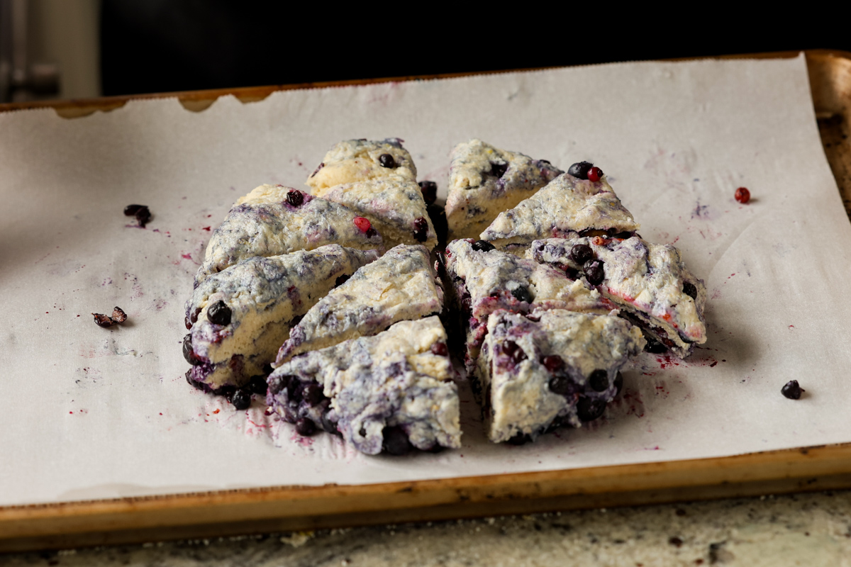 lemon blueberry scones on the baking sheet before baking