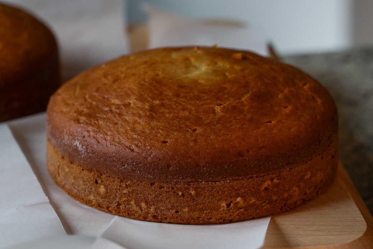 cake after cooling but before slicing off the top