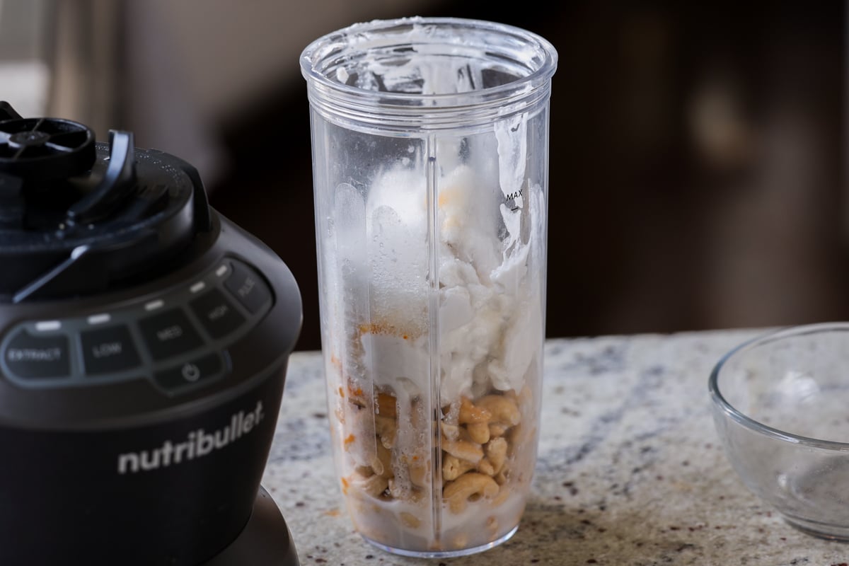 cashews and coconut cream in the blender