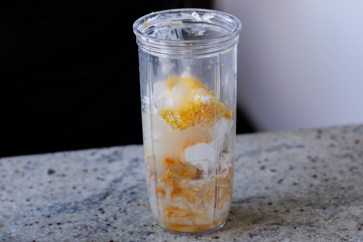 frosting ingredients in the blender before blending