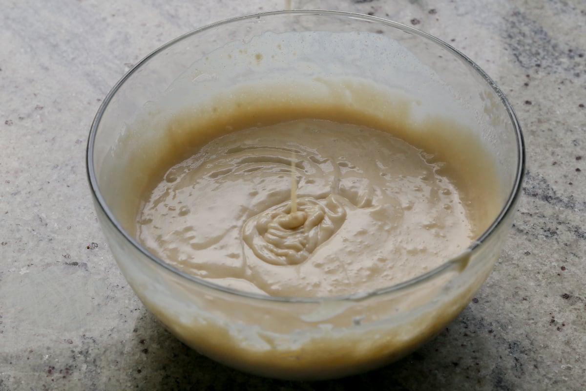 cake batter in the bowl, after mixing