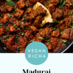 photos of Madurai Chicken Curry in the pan, text overlay