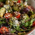 close-up of shaved Brussels sprouts salad