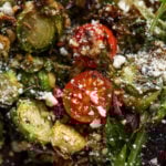 extreme close-up of shaved Brussels sprouts salad