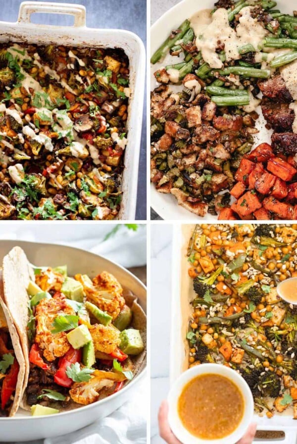image collage of vegan sheet pan dinners