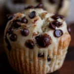 chocolate chip muffin with the paper wrapper removed