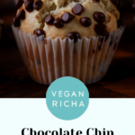 photo of chocolate chip muffins, text overlay