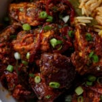 close-up of a bowl of malabar eggplant