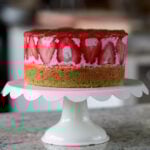 strawberry mousse cake on the cutting board