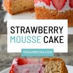 photos of strawberry mousse cake, text overlay