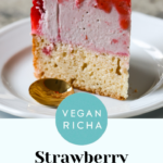 slice of strawberry mousse cake, text overlay