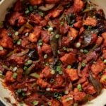 tofu kondattam in the pan after cooking and adding garnishes