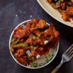 tofu kondattam in a bowl over rice