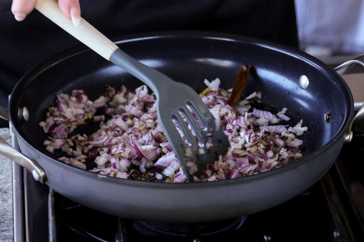 mixing in the onion and ground spices