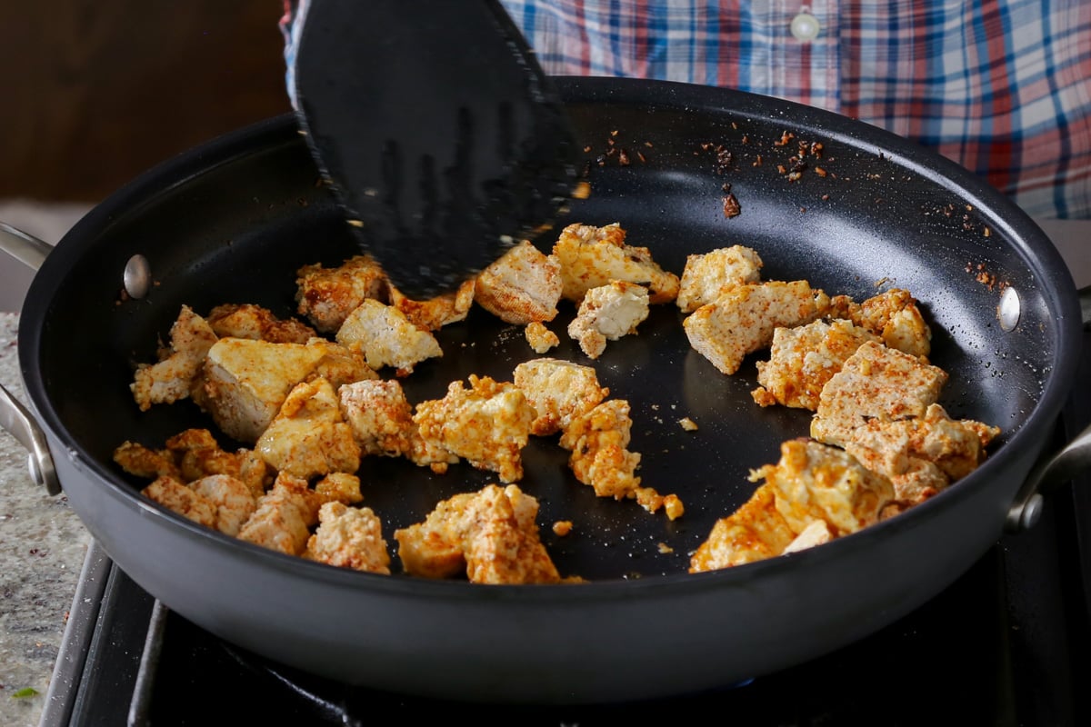 tofu in the pan before cooking