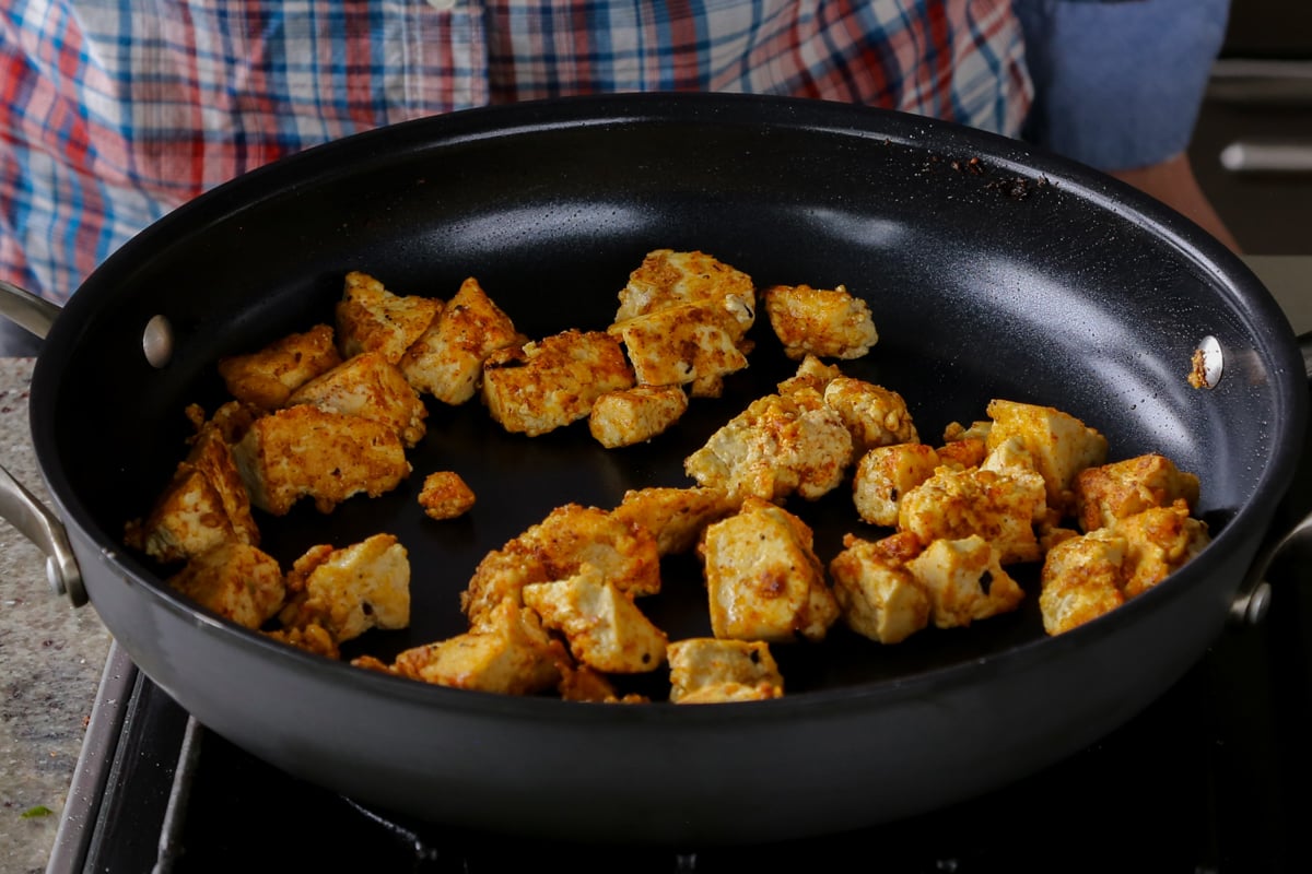 tofu in the pan after cooking