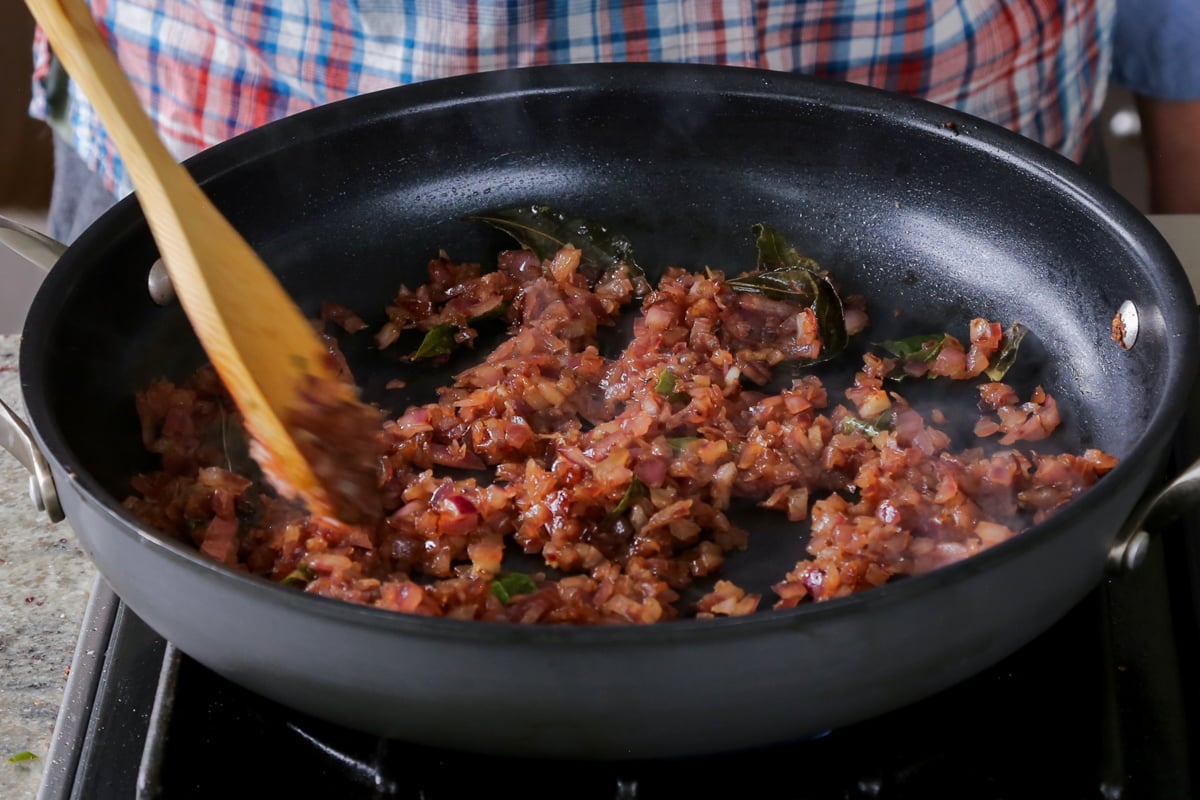 onion in the pan during cooking