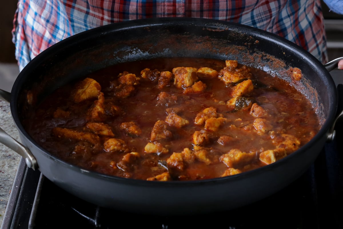 Malvani curry in the pan after cooking
