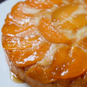 close-up of peach upside-down cake