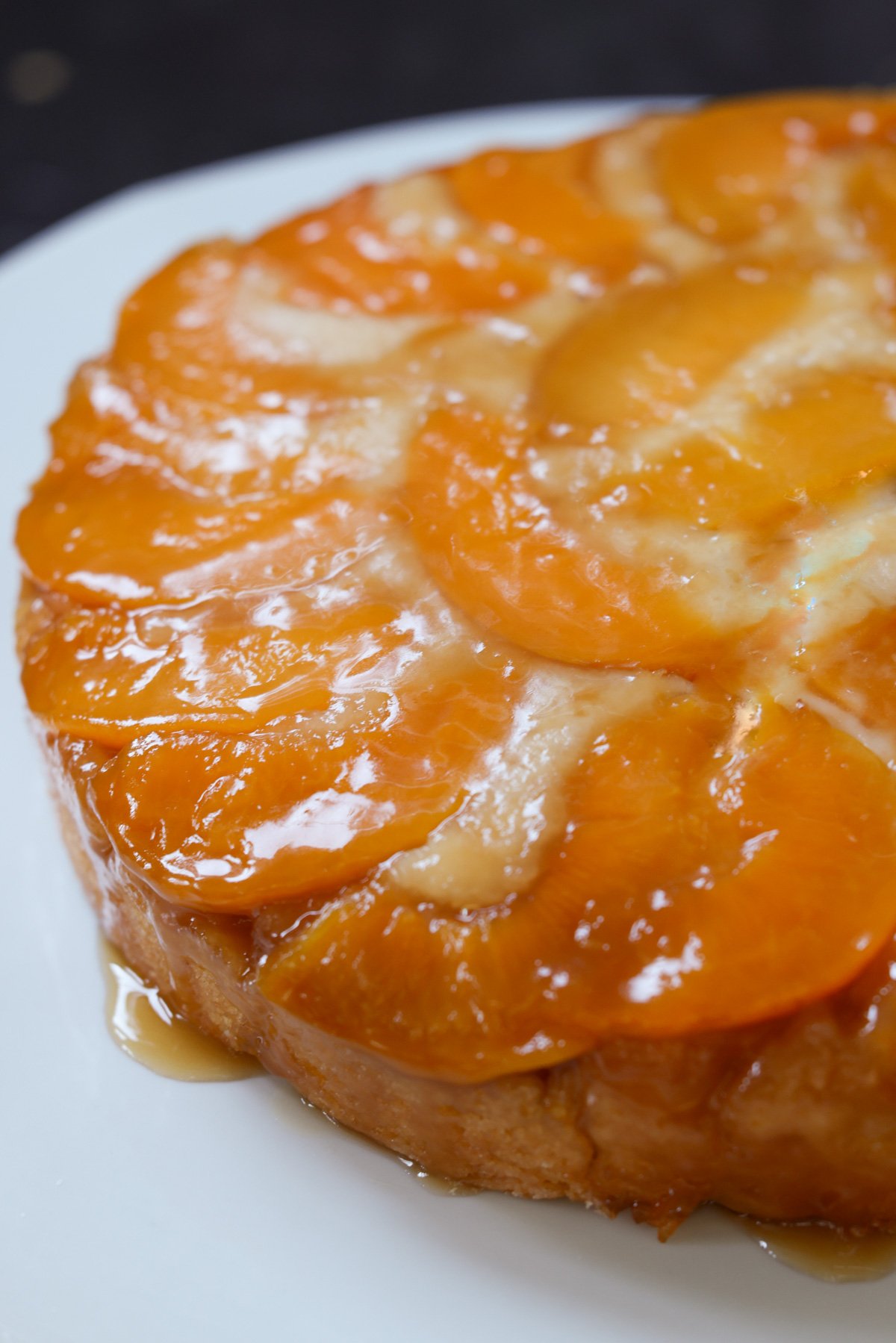 close-up of peach upside-down cake