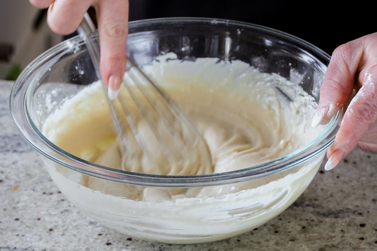 mixing the cake batter