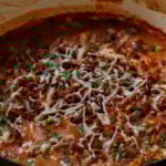 creamy lasagna soup in the pan after cooking