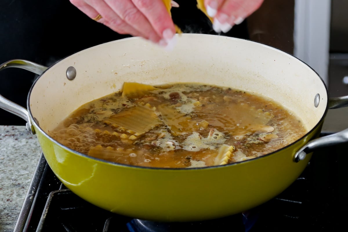 adding the lasagna noodles