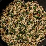 cilantro lime shredded tofu in a pan after cooking