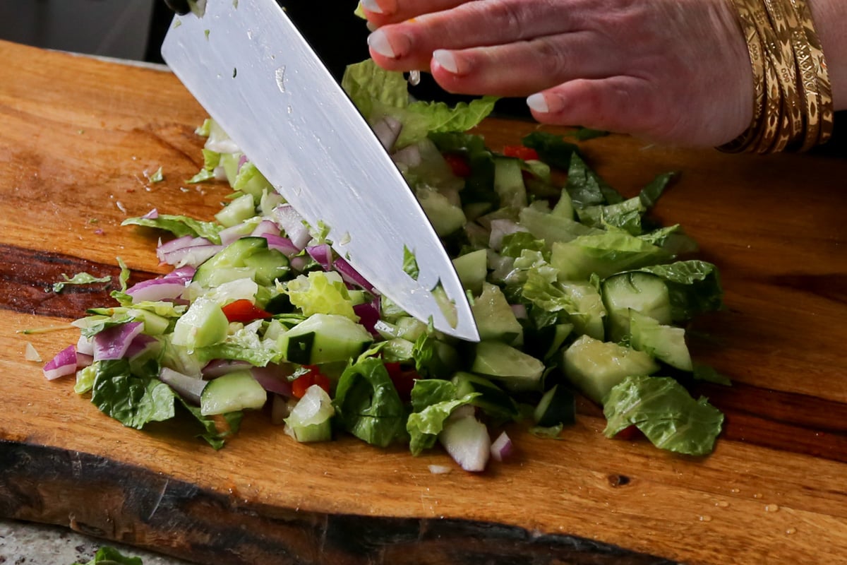 chopping the crunch veggies