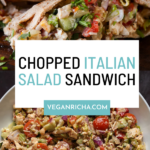 photos of the chopped Italian salad sandwich, text overlay
