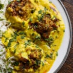 plate of kadhi pakora with rice