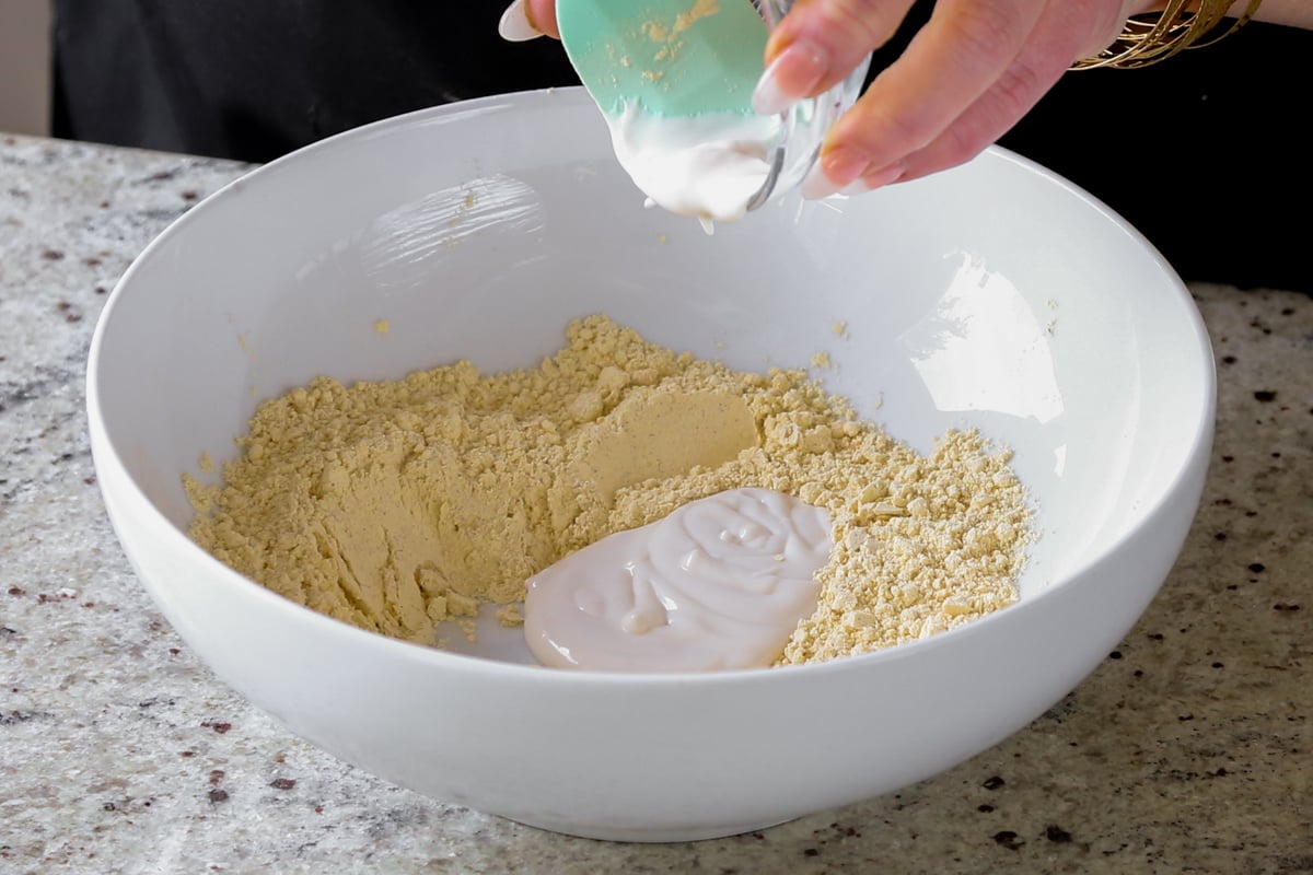adding non-dairy yogurt to the pakora batter