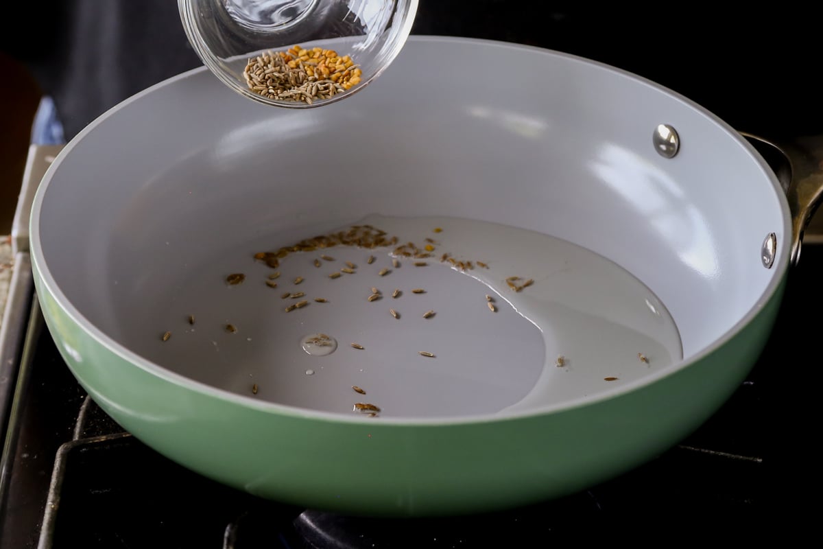 roasting the whole spices in the pan