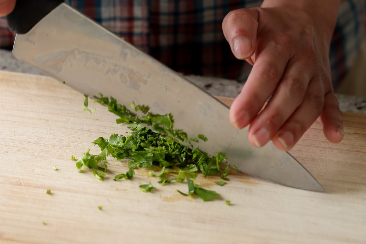 chopping cilantro