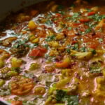 close-up of Sindhi kadhi in the pan after cooking