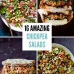 image collage of vegan chickpea salads and chickpea salad sandwiches