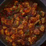 Chettinad pepper chicken curry in the pan after cooking
